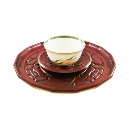 Hexadecagonal tray (24cm) / camellia on rim